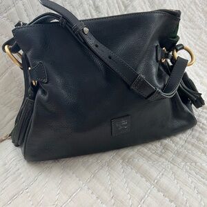 Dooney & Bourke Black Leather Shoulder Bag with Gold Accents